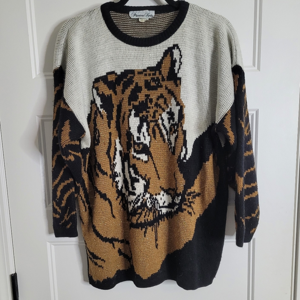 Vintage Precious Knits Tiger Sweater Size OS